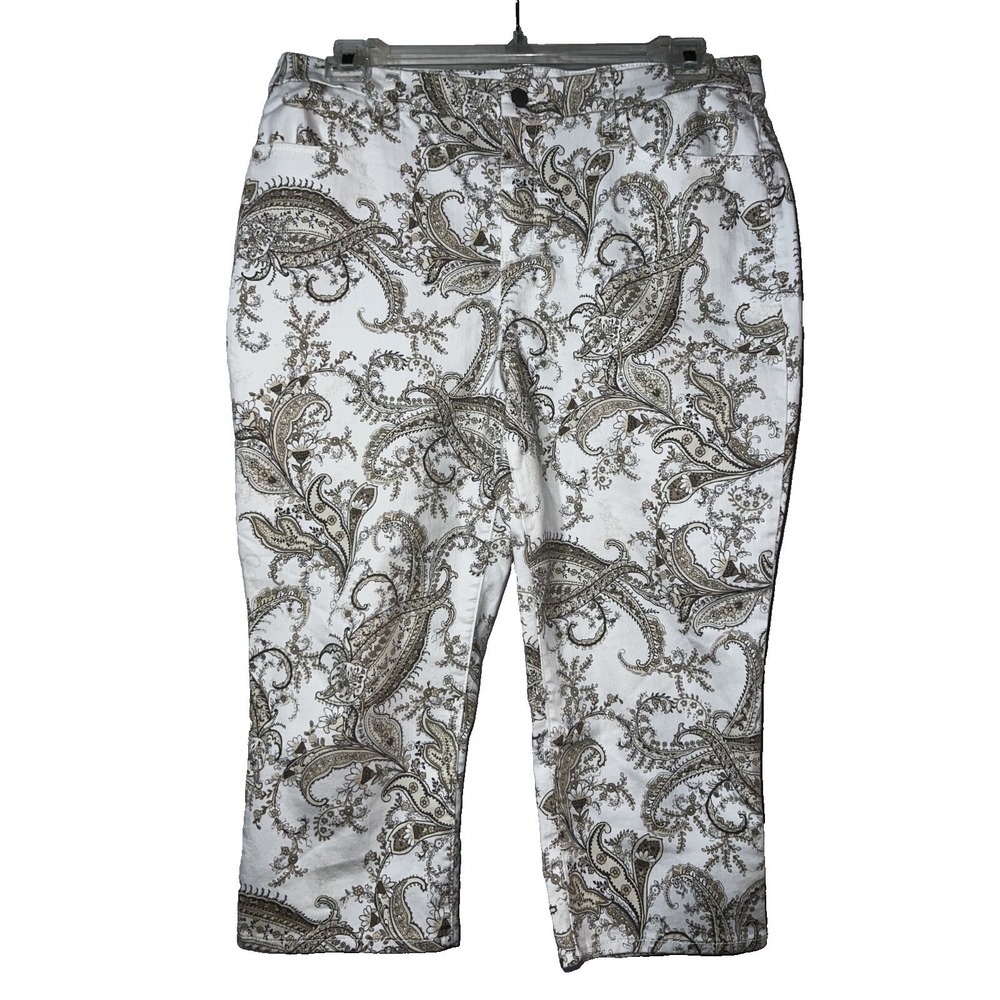Chicos Womens White Brown Paisley Print Straight Leg Capri Pants Size L (2)